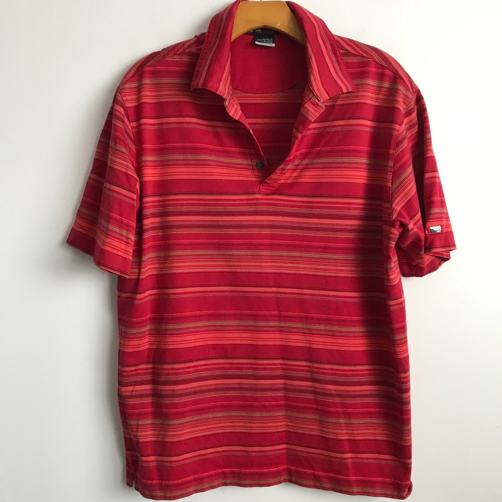 NIKE RED POLO SHIRT RED STRIPE SHORTS SLEEVES WOMENS MEDIUM
